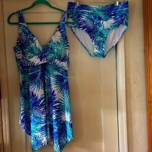 Swimsuits for all Two Piece Tankini Tropical Ferns Blue/Turquoise Size 20 NWT